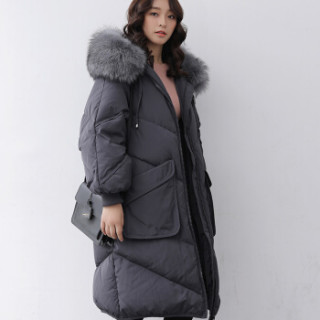 雅鹿 YS6101500 女士大毛领羽绒服 灰色 S