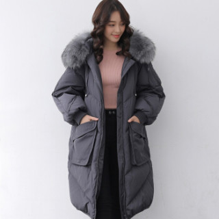 雅鹿 YS6101500 女士大毛领羽绒服 灰色 S