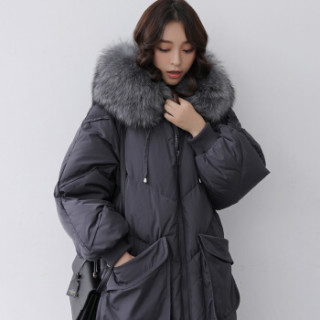雅鹿 YS6101500 女士大毛领羽绒服 灰色 S