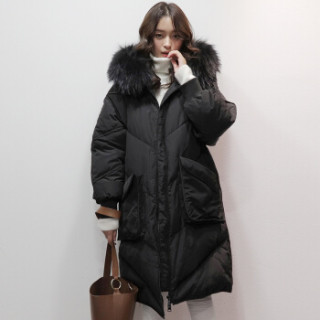 雅鹿 YS6101500 女士大毛领羽绒服 黑色 XXL