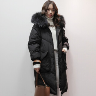 雅鹿 YS6101500 女士大毛领羽绒服 黑色 XXL