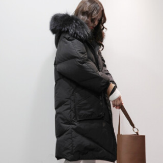 雅鹿 YS6101500 女士大毛领羽绒服 黑色 XXL