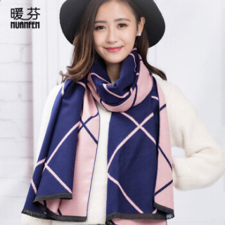 NuanFen 暖芬 TS631WJA 女士围巾 大斜格宝蓝粉