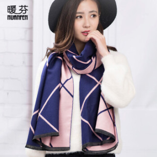NuanFen 暖芬 TS631WJA 女士围巾 大斜格宝蓝粉