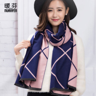 NuanFen 暖芬 TS631WJA 女士围巾 大斜格宝蓝粉