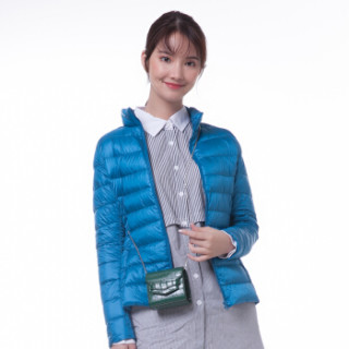 雅鹿 YS6101010 2017新款秋冬装时尚女式轻薄百搭修身立领短款品牌羽绒服女 湖蓝 S