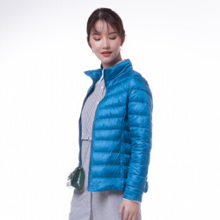 雅鹿 YS6101010 2017新款秋冬装时尚女式轻薄百搭修身立领短款品牌羽绒服女 湖蓝 S