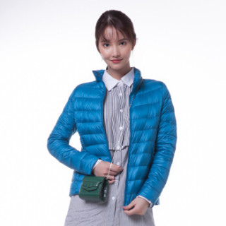 雅鹿 YS6101010 2017新款秋冬装时尚女式轻薄百搭修身立领短款品牌羽绒服女 湖蓝 S