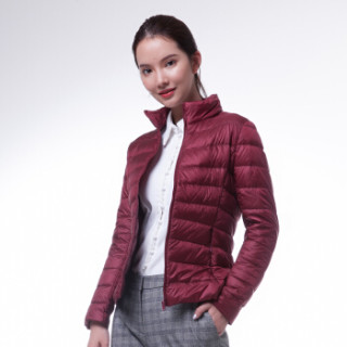 雅鹿 YS6101010 2017新款秋冬装时尚女式轻薄百搭修身立领短款品牌羽绒服女 酒红 XXL