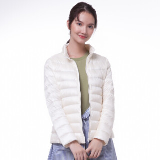 雅鹿 YS6101010 2017新款秋冬装时尚女式轻薄百搭修身立领短款品牌羽绒服女 奶白 XXL