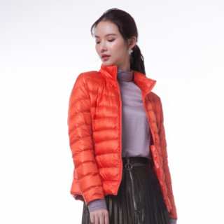 雅鹿 YS6101010 2017新款秋冬装时尚女式轻薄百搭修身立领短款品牌羽绒服女 桔色 M