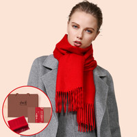 TRUE HER 初荷 女士羊毛混纺围巾  中国红