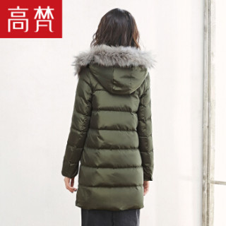 高梵2017新款貉子毛领连帽羽绒服女中长款韩国修身显瘦秋冬女装加厚外套 G1166036 军绿A 155/S