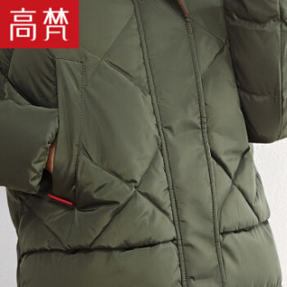 高梵2017新款貉子毛领连帽羽绒服女中长款韩国修身显瘦秋冬女装加厚外套 G1166036 军绿A 155/S