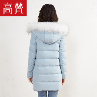 高梵2017新款貉子毛领连帽羽绒服女中长款韩国修身显瘦秋冬女装加厚外套 G1166036 海沫蓝 155/S