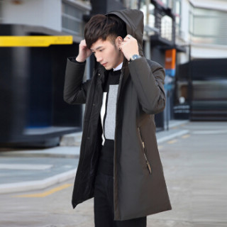 Hodo 红豆 H538 男士连帽中长款男士羽绒服 黑色 185 军绿