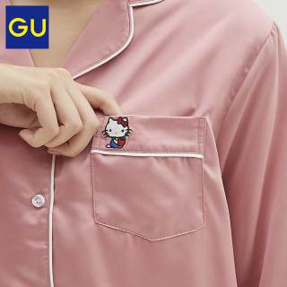 GU 极优 Hello Kitty 297183 缎纹家居服套装 S 藏青色