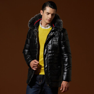 Mexican 稻草人 男士毛领带帽羽绒服 黑色 2XL