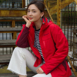 TOREAD 探路者 TAWE91603 女款抓绒户外三合一冲锋衣 中国红/深枣红 XL