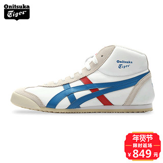 Onitsuka Tiger 鬼冢虎 MEXICO Mid Runner 中性款休闲运动鞋 DL409-0143 40.5 白色/湖蓝色