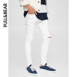 PullAndBear 2017秋冬 男士 紧身款膝部剪洞牛