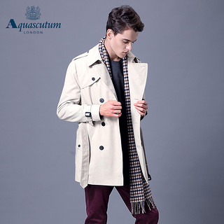 Aquascutum 雅格狮丹 男士中短款双排扣战壕大衣