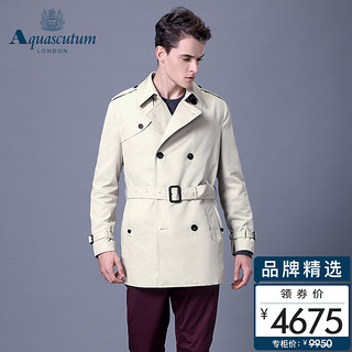 Aquascutum 雅格狮丹 男士中短款双排扣战壕大衣