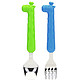 韩国爱迪生Edison长颈鹿儿童叉勺餐具便携不锈钢宝宝勺子婴儿训练叉子套装(绿色+蓝色)