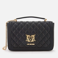 LOVE MOSCHINO Quilted Chain Logo 女士单肩包 黑色