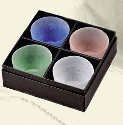 Hirota Glass 廣田硝子 日式和风手工茶具 369-4 4色冷茶杯套装