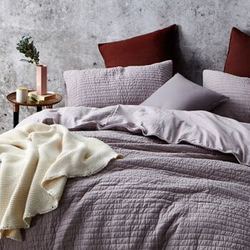 网易严选 全棉色织绗缝四件套 纯棉时尚床上用品被套床单枕套床品套件 灰紫 1.8m 220*240cm