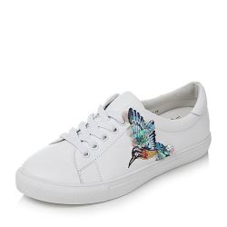 Tata\/他她秋季白色牛皮蜂鸟刺绣系带小白鞋女