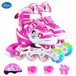 迪士尼（Disney）儿童溜冰鞋可调节全套装直排轮轮滑鞋旱冰鞋公主单闪轮滑鞋粉色29-33