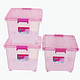 茶花 55L收纳箱整理箱大号透明塑料储物箱百纳箱带滑轮2825 3个装粉色
