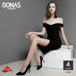 BONAS 宝娜斯 nice袜 薄款丝袜4双装 2自然肤+2黑