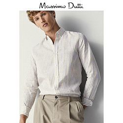 JOIN LIFE 系列 Massimo Dutti 男装 修身版条纹亚麻衬衫 00162479710