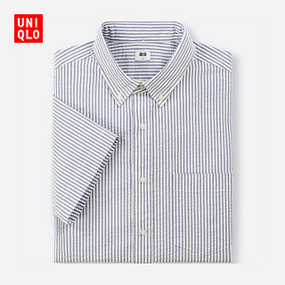 UNIQLO 优衣库 404410 男士泡泡纱条纹衬衫  淡黄色 M 