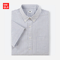 UNIQLO 优衣库 404410 男士泡泡纱条纹衬衫  深蓝色 L 