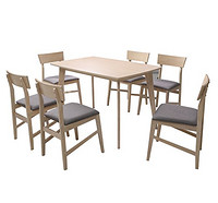 KUKA 顾家家居 PT1571 餐桌椅组合 原木色 1.4米配一桌六椅