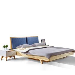  香河家具城 北欧实木双人框架床组合 （1.8*2m框架床+ 床头柜*1 ）