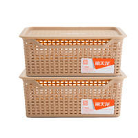 禧天龙Citylong 塑料收纳篮收纳筐厨房收纳篮仿编织桌面收纳篮储物篮带盖2个装