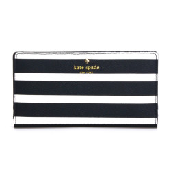 凯特·丝蓓 (Kate Spade) HYDE LANE STRIPE系列 女士黑白条纹简约长款钱包 PWRU5866 017-京东