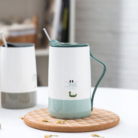 瓷魂 简约办公室马克杯带盖带勺陶瓷杯牛奶咖啡杯个性创意喝水杯子 墨绿