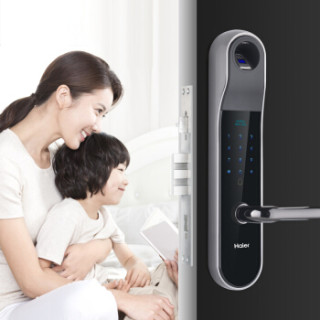 海尔(Haier)指纹锁 家用防盗门智能锁密码锁电子门锁 左开右开通用版 有天地钩 HL-33PF3 枪黑色