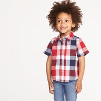 Old Navy 219113 男幼童弹力格纹短袖衬衫