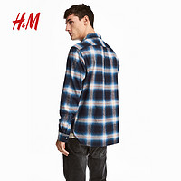 H&M L.O.G.G. HM0503522 男士法兰绒纯棉衬衫 绿纹 M 