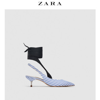 ZARA 12828301202 条纹中跟露跟鞋
