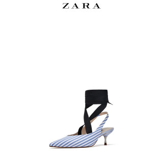 ZARA 12828301202 条纹中跟露跟鞋