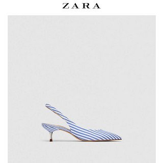  ZARA 12828301202 条纹中跟露跟鞋