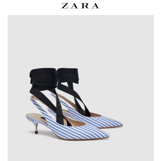 ZARA 12828301202 条纹中跟露跟鞋